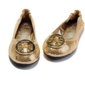 Gold Snakeskin Reva Tory Burch Flats